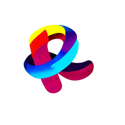 A 3D rendering of a multicolored, interlocking torus shape with a glossy finish, set against a black background.
